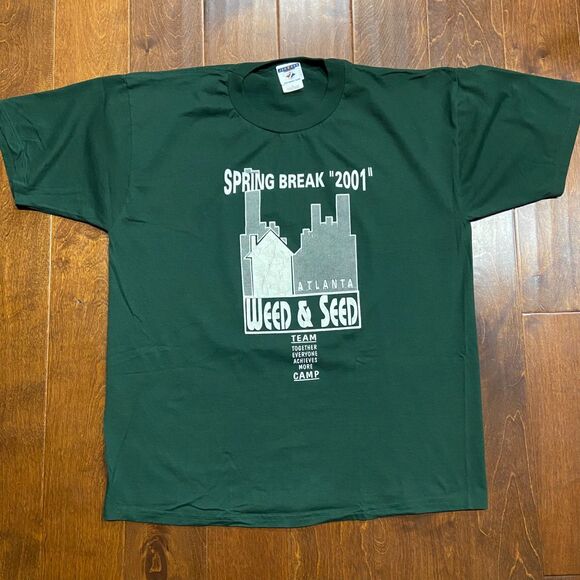 Jerzees Vintage 2001 Atlanta Weed & Seed Spring Break Green Shirt Men's Size XL - Picture 3 of 7